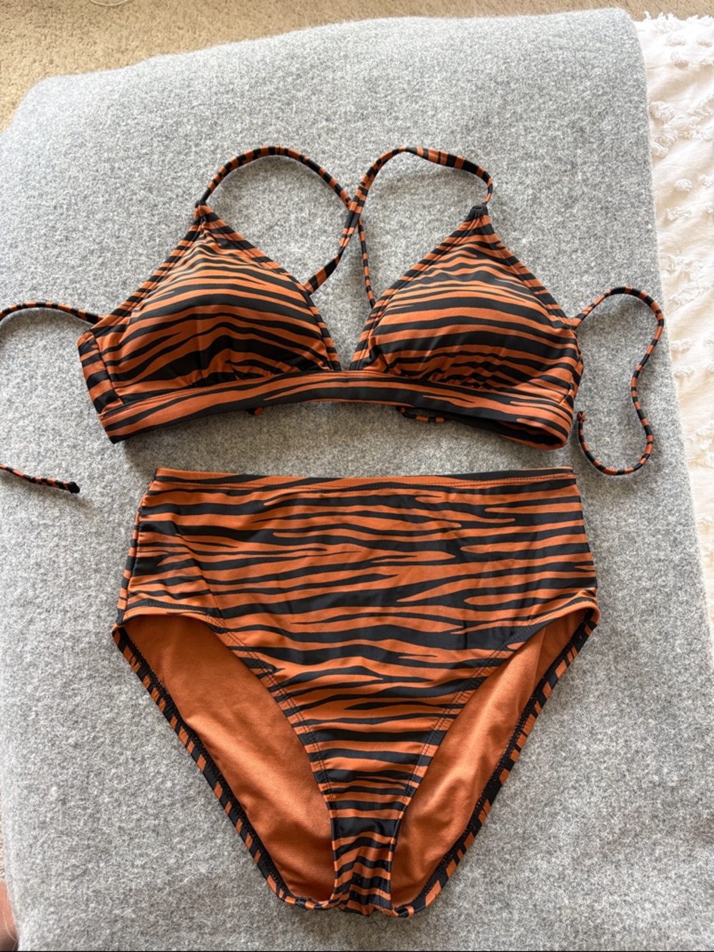 Kona Sol Orange and Black Tiger Stripe High Waist Bikini